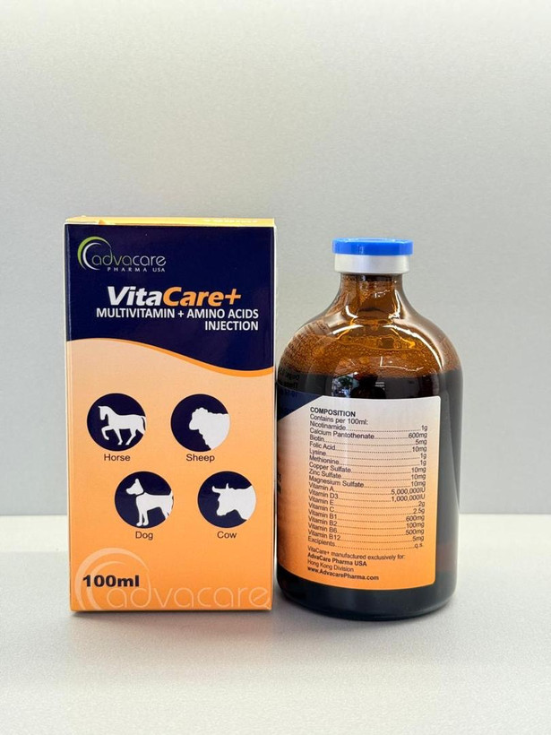 مولتی ویتامین تزریقی دامی VitaCare™ ساخت AdvaCare Pharma| مناسب برای گاو، اسب، گوسفند، بز و حیوانات خانگی
