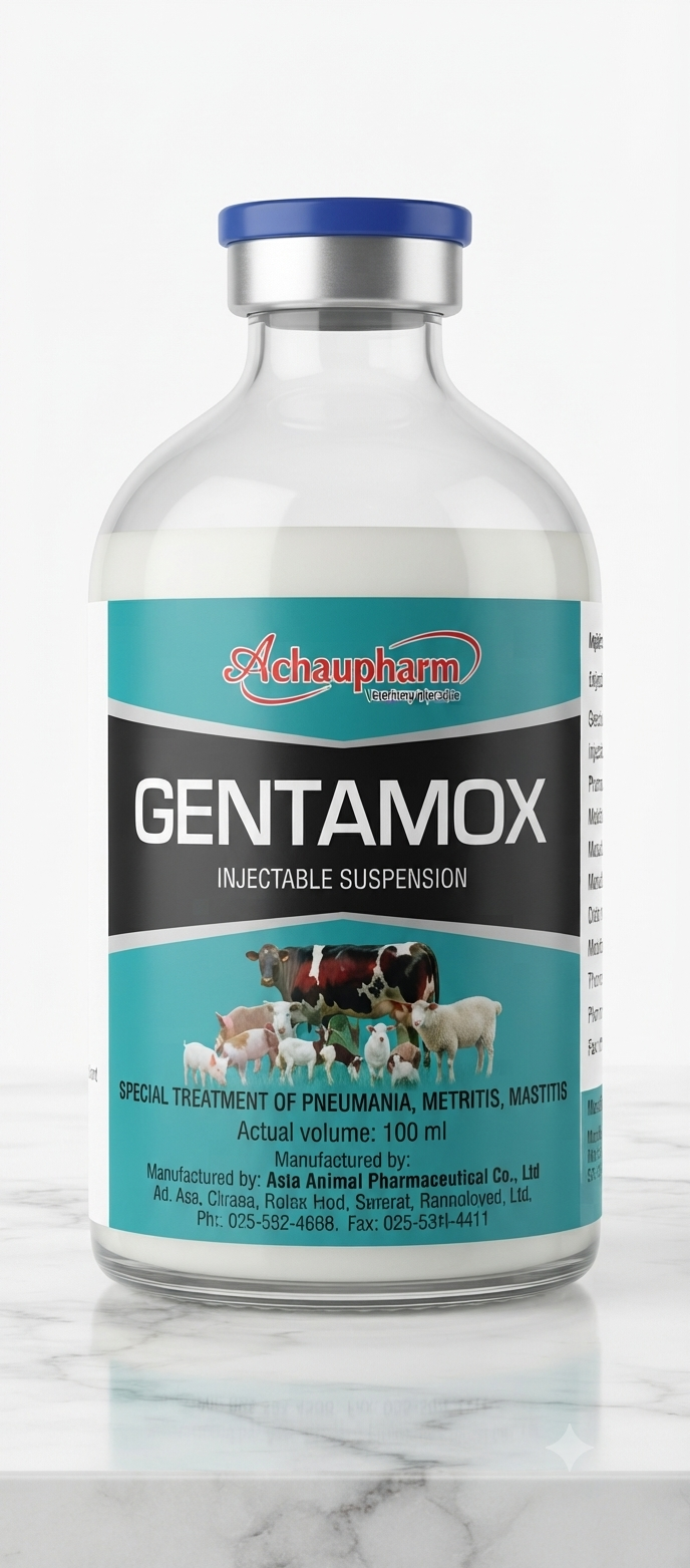 محلول تزریقی ضد باکتری جنتاموکس (Gentamox) - حجم 100 میلی‌لیتر (درمان تخصصی عفونت، پنومونی و متریت دام)ساخت ویتنام