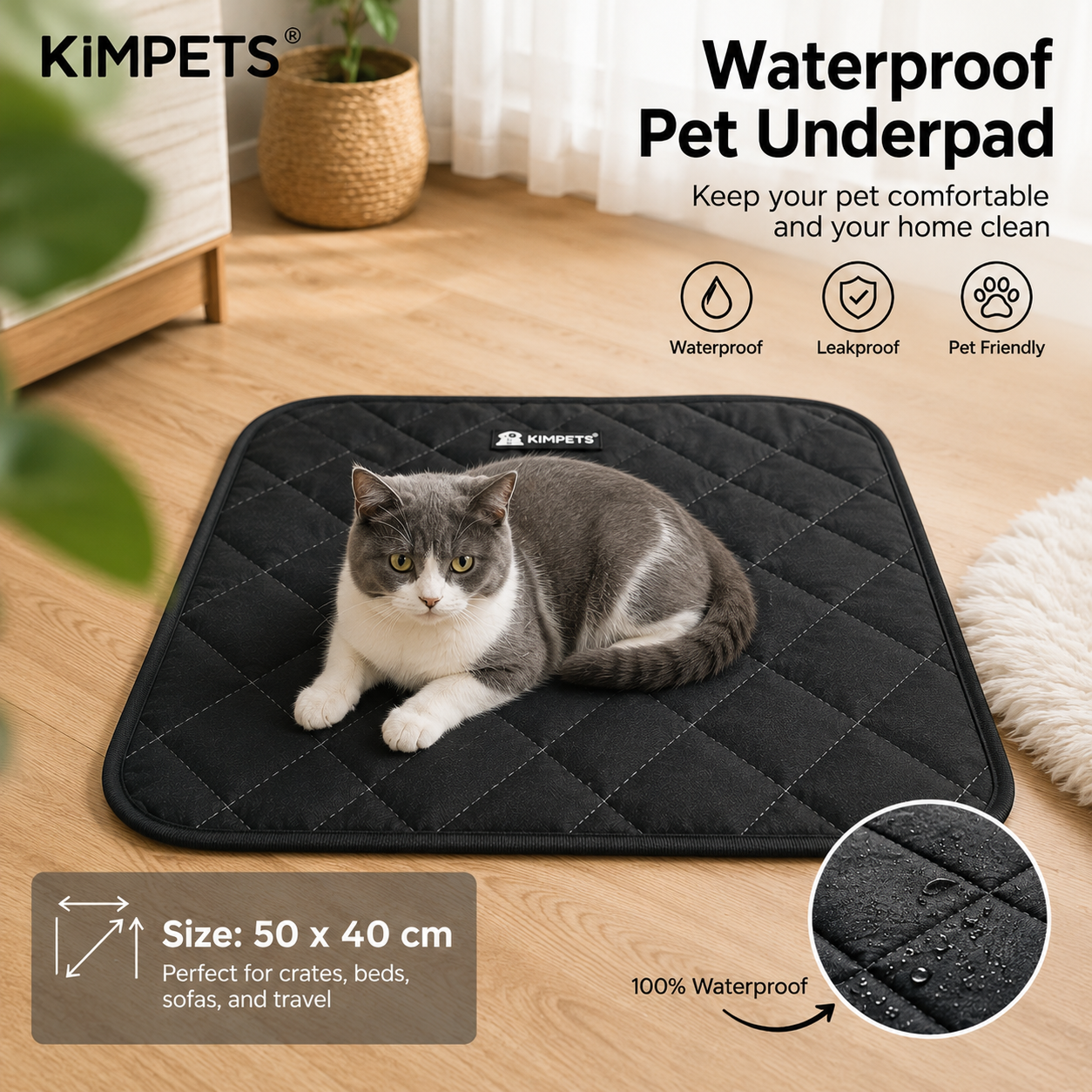 پد زیر انداز ضد آب سگ و گربه برند KIMPETS سایز 50 در 40 سانت