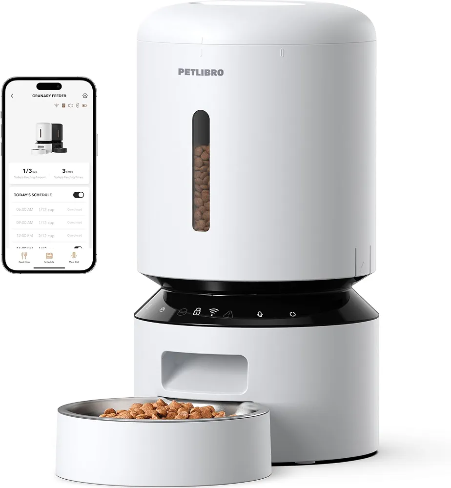 غذادهنده اتوماتیک سگ و گربه PETLIBRO – مدل PLAF103، مجهز به WiFi ‎5GHz و کنترل از طریق اپلیکیشن، مناسب غذای خشک، دارای کاسه استیل ضدزنگ، قابلیت تنظیم ۱ تا ۱۰ وعده غذایی در روز، رنگ سفید، ابعاد ۷ × ۷ × ۱۴ اینچ