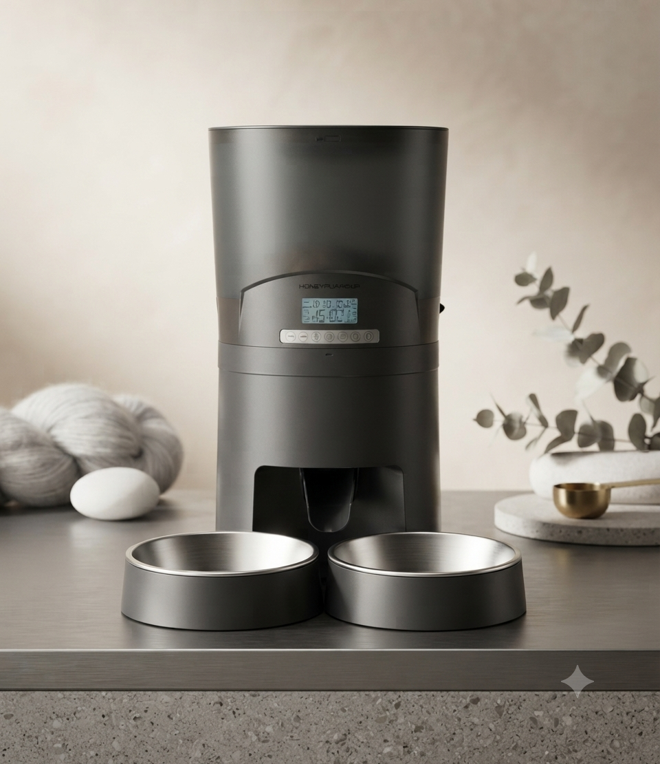ظرف غذای اتوماتیک،دوظرفه،  4.5L مناسب برای دو پت به صورت همزمان با قابلیت ضبط صدا روی دستگاه برند honeyguaridan