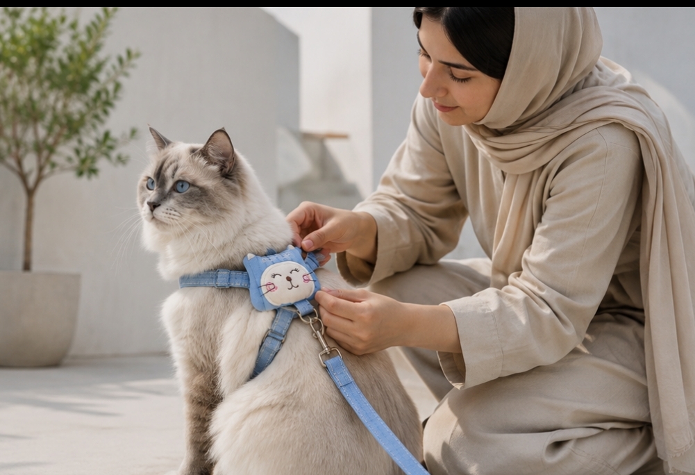 قلاده کتفی گربه فانتزی همراه با عروسک و بند