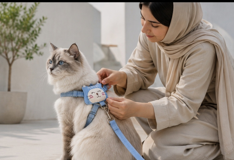قلاده کتفی گربه فانتزی همراه با عروسک و بند