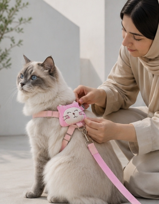 قلاده کتفی گربه فانتزی همراه با عروسک و بند