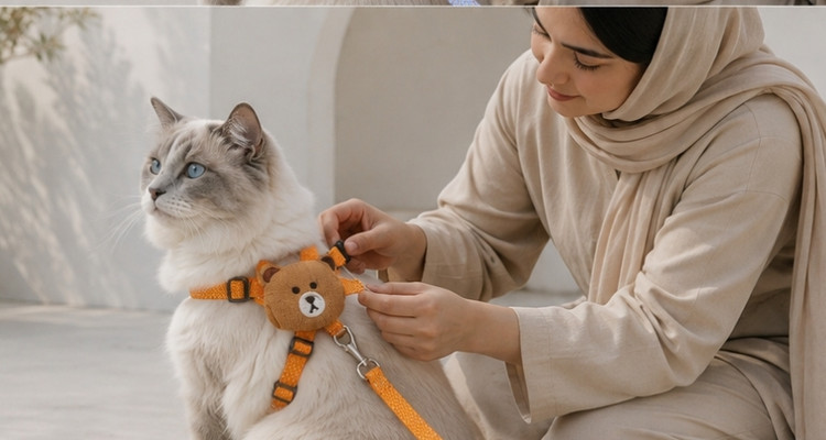 قلاده کتفی گربه فانتزی همراه با عروسک و بند