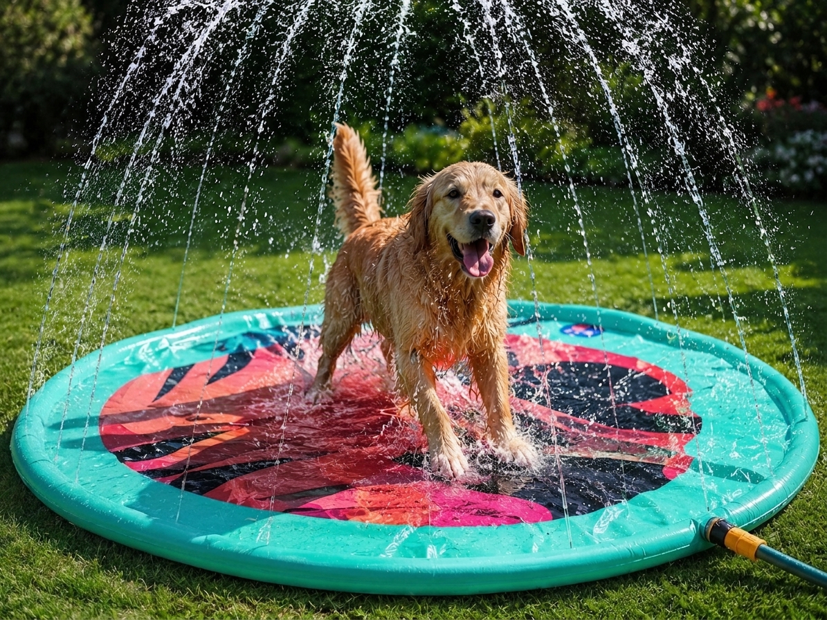 آب‌پاش و تشک آب‌بازی سگ Romeo مدل Sprinklermatte – قطر ۱۴۸.۵ سانتی‌متر