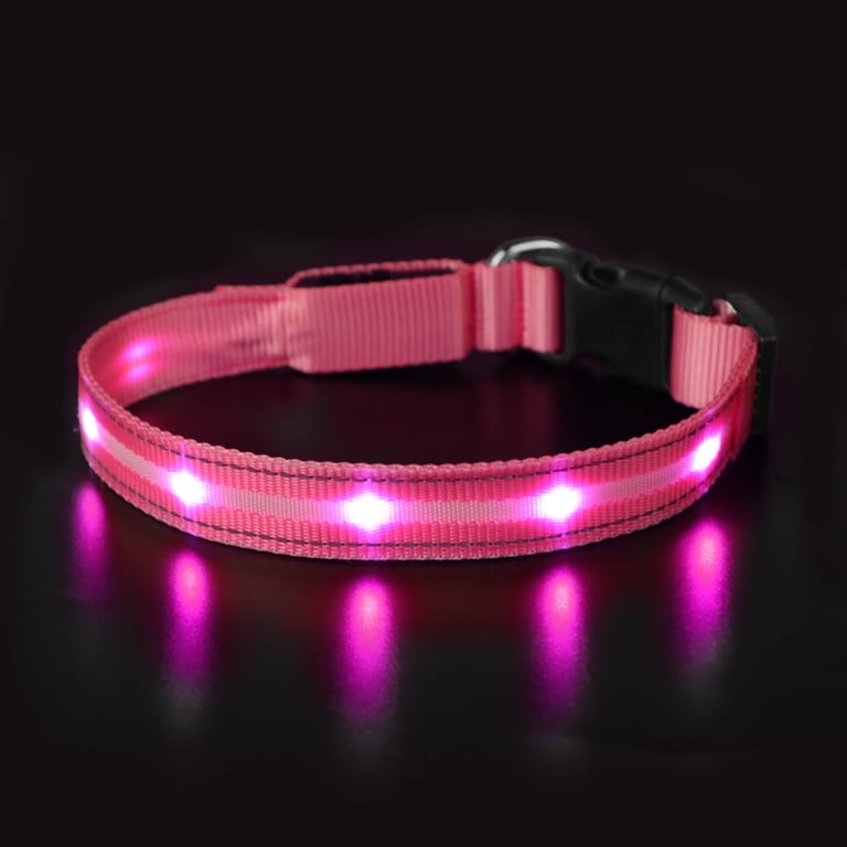 قلاده سگ MASBRILL با چراغ شب و قابلیت روشن شدن با نور LED، ضد آب و قابل شارژ با USB برای سگ‌های کوچک، متوسط ​​و بزرگ، چشمک زن، صورتی-M