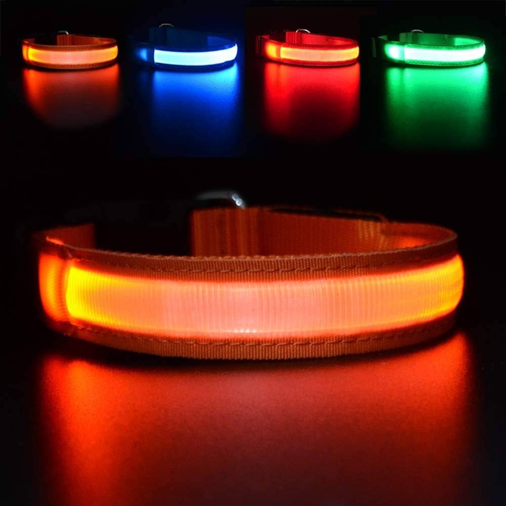 قلاده سگ چراغ‌دار MASBRILL، چراغ‌های قلاده سگ LED برای تاریکی قلاده‌های چشمک‌زن سگ با ۳ حالت نوردهی، فوق‌العاده روشن و قابل شارژ و ضد آب و قابل تنظیم برای سگ‌های بزرگ ۳۰-۴۰ کیلوگرم، نارنجی L